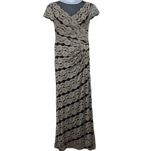 R & M Collection Size 10 Formal Dress Short Sleeve Mesh Lace Black Off White